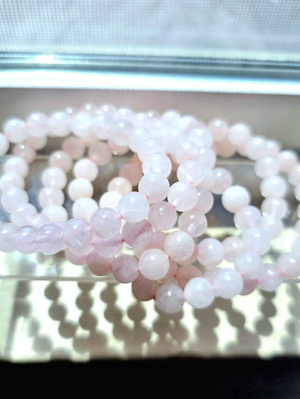 Rose Quartz Beaded Stretch Bracelet | Natural Stone Quartz | Handmade| 8mm - Picture 5 of 9